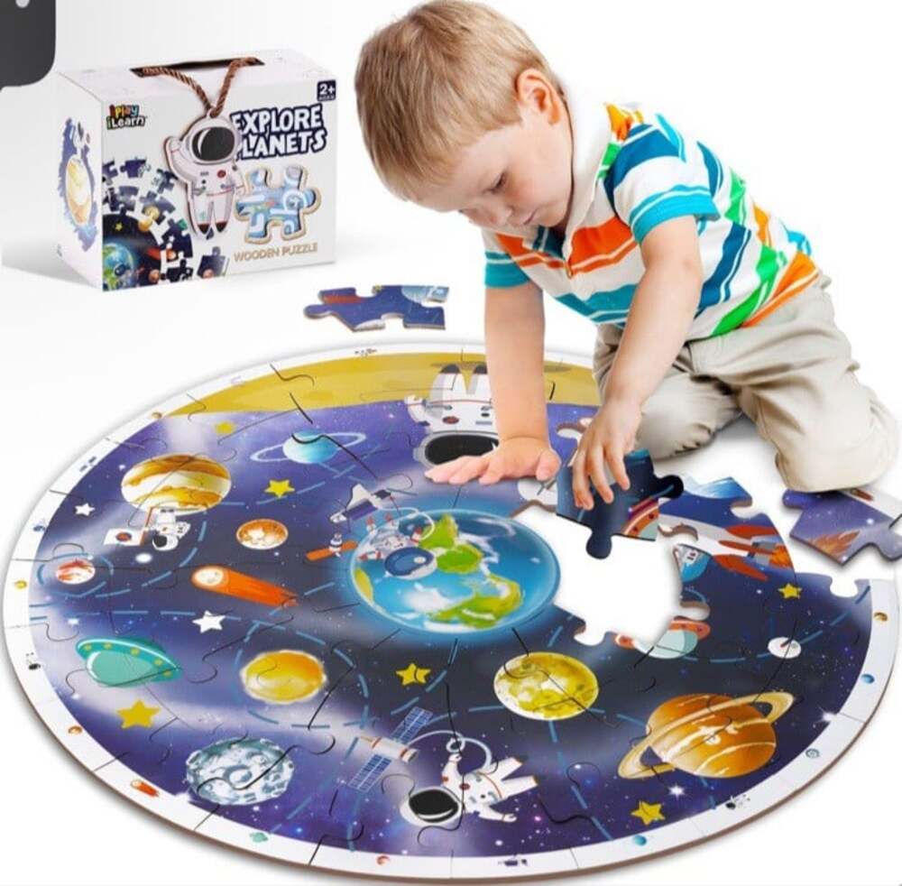 iPlay iLearn Wooden Puzzle Explore Planets 48 Piece Complete Poster Included